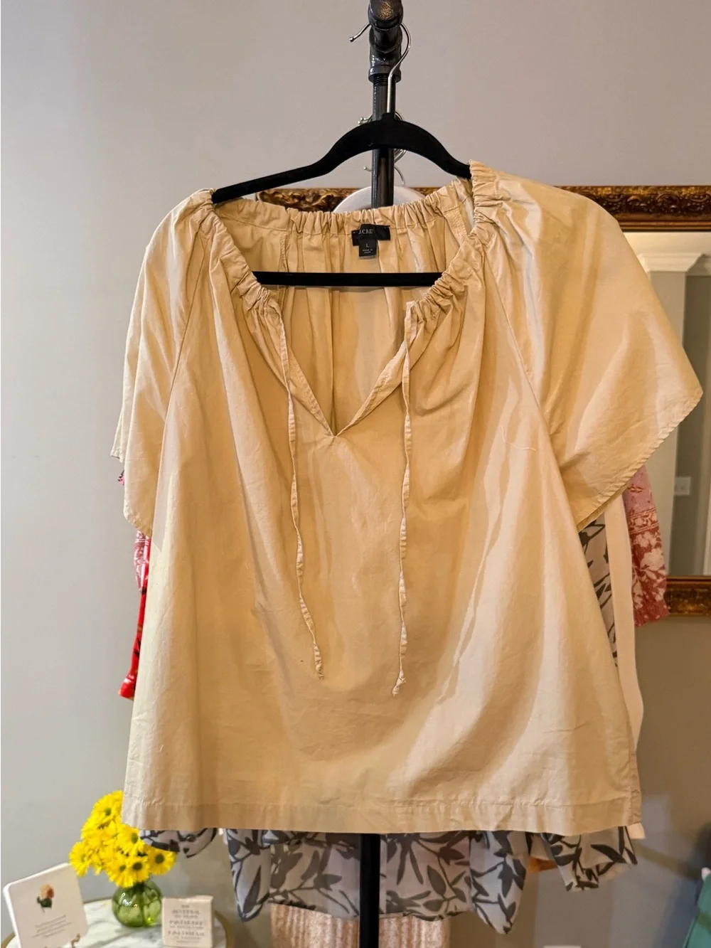 J. Crew Beige Drawstring Peasant Top